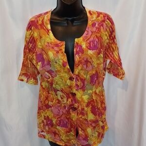 Charlotte Tarantola half Sleeve Floral Crew Neck Cardigan Size M NWT